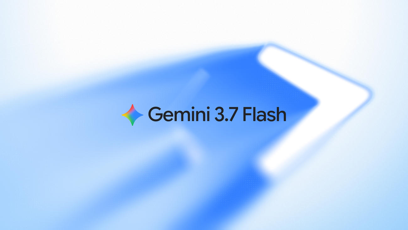 Official Google art: Gemini 3.7 Flash wordmark on a blue flash