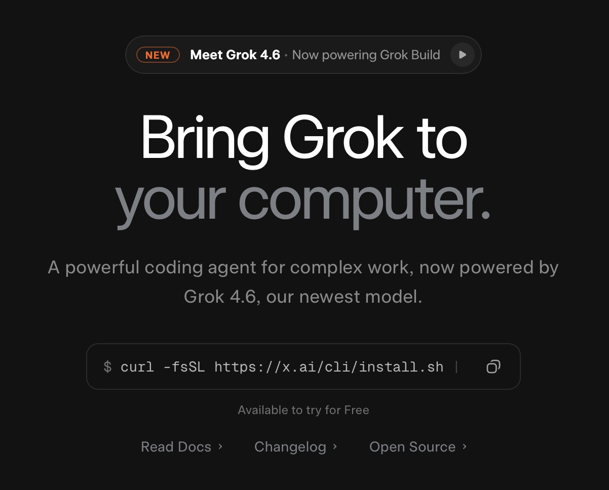 x.ai/build: Bring Grok to your computer — curl install for Grok Build